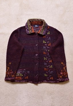 Women's Vintage Purple Wool Mix Knit Cardigan 