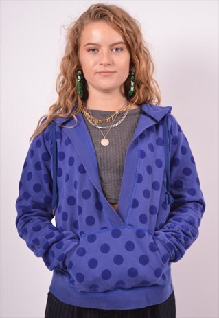 VINTAGE CONVERSE HOODIE JUMPER POLKA DOTS BLUE