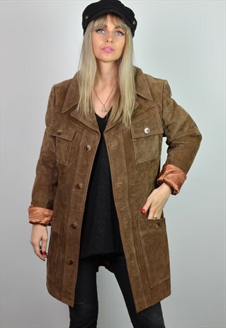 VINTAGE 70S LONGLINE TAN BROWN SUEDE JACKET