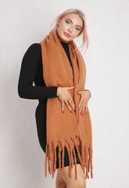 Camel Plain Knitted Soft Touch Thick Scarf
