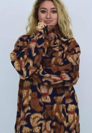 VINTAGE 90'S BLUE FLEECE WITH BROWN BEARS ON IT