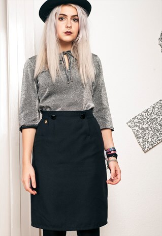 80S VINTAGE BLACK PENCIL SKIRT