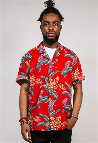 90'S VINTAGE TROPICAL HAWAIIAN RED SHORT SLEEVE SHIRT