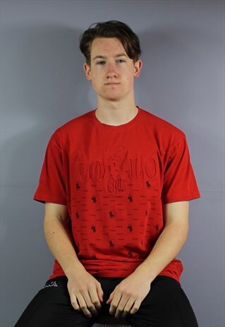 VINTAGE POLO RALPH LAUREN T-SHIRT IN RED WITH ALL OVER PRINT
