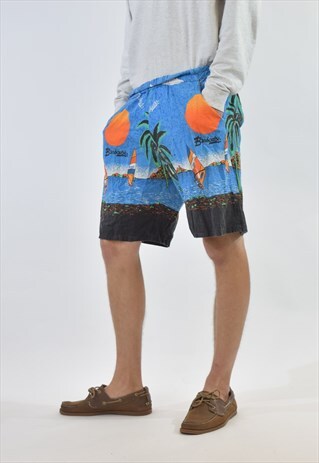 VINTAGE 90S BLUE HAWAIIAN PATTERNED SWIM SHORTS