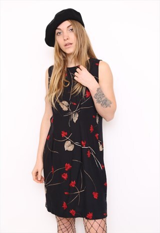 VINTAGE 90S DARK FLORAL PRINT MINI DRESS