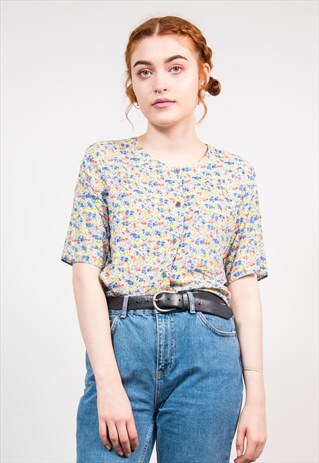 VINTAGE 90'S BRIGHT FLORAL BUTTON BLOUSE