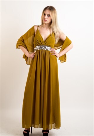 EXCEPTIONAL CHIFFON MAXI DRESS SEQUIN MBELLISHED IN YELLOW