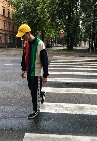 VINTAGE 90S COLOURFUL STRIPED POLO SWEATSHIRT