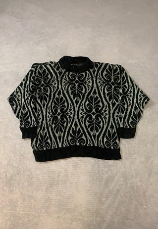 VINTAGE KNITTED JUMPER ABSTRACT PATTERNED KNIT SWEATER