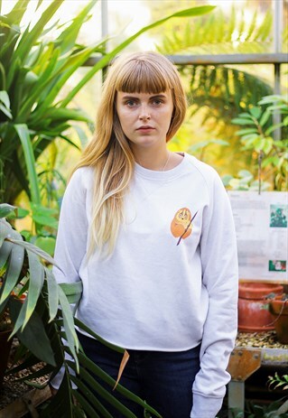 HAND PAINTED ENDANGERED SLOW LORIS, CUT-OFF ORGANIC SWEATER