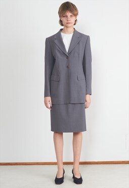Vintage Grey Two Pieces Suit Skirt Blazer