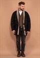 Vintage 80's Men Sheepskin Coat in Black
