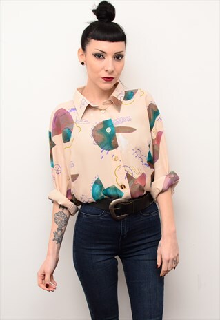 VINTAGE 90'S INDIE FOLK PATTERNED OVERSIZED SHIRT