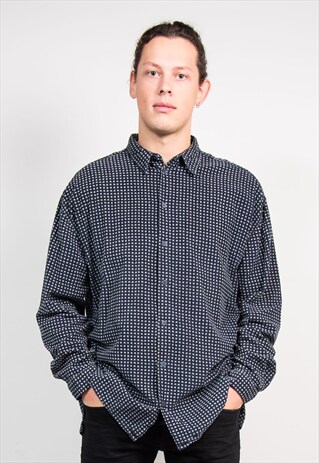 VINTAGE 90'S NAVY BLUE PATTERNED CORD SHIRT