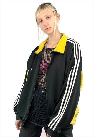 ADIDAS VINTAGE UNISEX BLACK YELLOW TRACK SHELL JACKET 90S