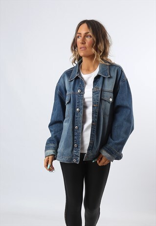 DENIM JACKET VINTAGE OVERSIZED FITTED UK 18 (H81G)