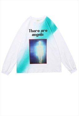 Angel print jumper gradient top tie-dye sweatshirt in white