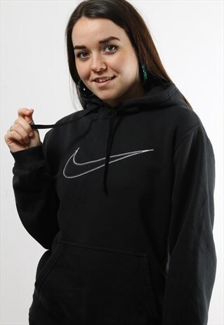 VINTAGE NIKE SWOOSH TICK BLACK HOODIE