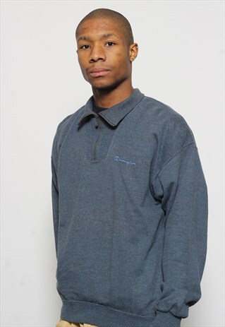 VINTAGE CHAMPION 1/4 ZIP LOGO SWEATSHIRT BLUE