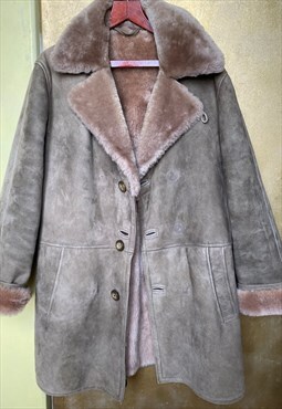 Vintage Y2K Single Breasted Coat Suede Winter Grey Beige 