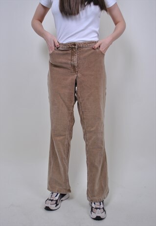 VINTAGE CORDUROY BROWN PANTS, PLUS SIZE TROUSERS