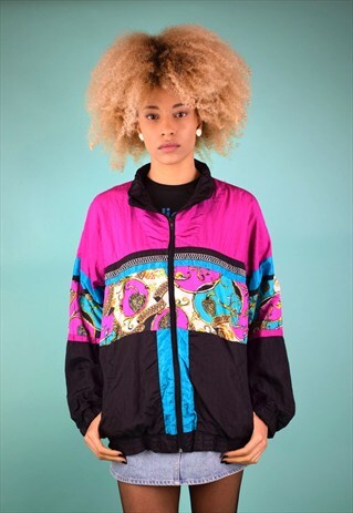 VINTAGE 80'S PRINT PANEL SHELL JACKET