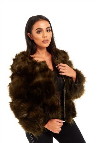 KHAKI ARIANNA FAUX FUR COAT