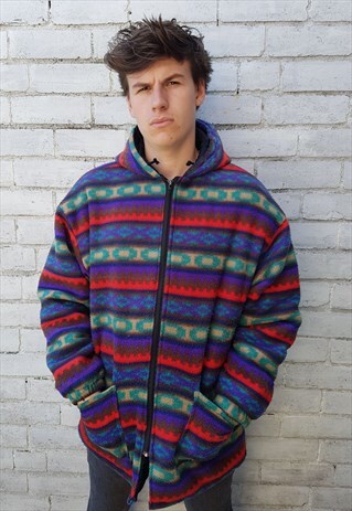VINTAGE AZTEC PATTERNED FESTIVAL FLEECE COAT
