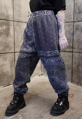 PAISLEY FLEECE JOGGERS HANDMADE FLUFF BANDANA OVERALLS GREY