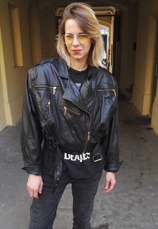 VINTAGE 70' COOL UNIQUE LEATHER UNISEX JACKET WITH ZIPS