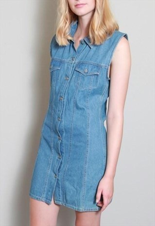 VINTAGE 1990'S SLEEVELESS LIGHT WASH DENIM MINI DRESS