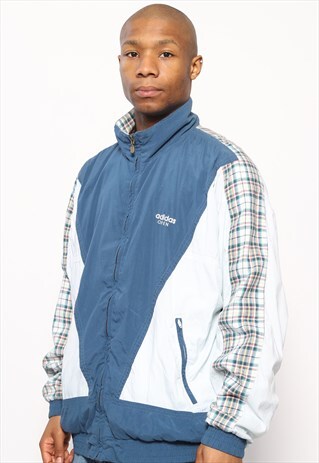 VINTAGE ADIDAS LOGO TRACK JACKET BLUE AND WHITE