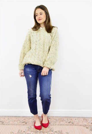 VINTAGE 90S CREAM SPECKLED CABLE KNIT JUMPER