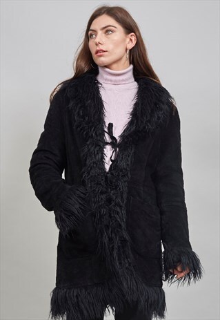 VINTAGE 90'S BLACK SHEEPSKIN/SUEDE COAT