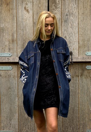OVERSIZED DENIM AZTEC EMBROIDERED JACKET