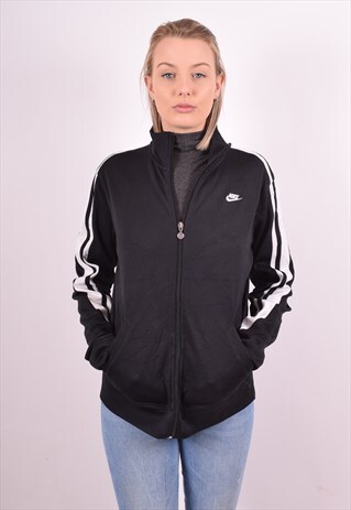 NIKE WOMENS VINTAGE TRACKSUIT TOP JACKET LARGE BLACK 90S
