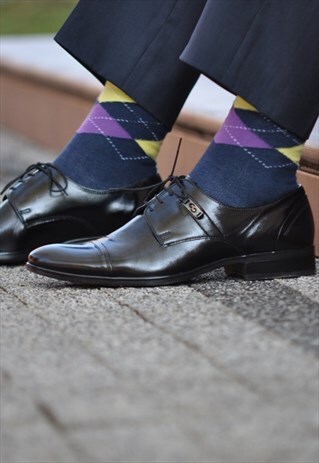 FASHION BLUE SOCKS WITH YELLOW DIAMOND, FOR SUIT