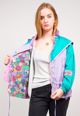 VINTAGE 90'S RETRO MULTICOLOUR WINDBREAKER JACKET