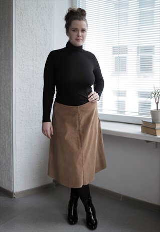 VINTAGE 90'S MIDI LIGHT BROWN CORDUROY SKIRT