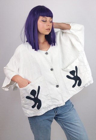 VINTAGE 80'S OVERSIZED LINEN TOP BLOUSE