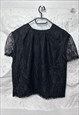 SOFT GOTH BLACK MESH BLOUSE WITH SHEER SLEEVES 