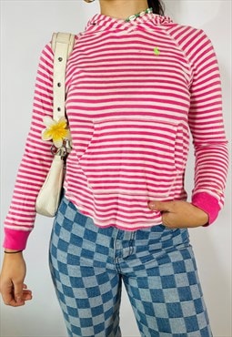 Vintage 90s Ralph Lauren Size S Stripe Hoodie in Pink
