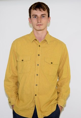VINTAGE YELLOW 90S PLAIN FLANNEL SHIRT