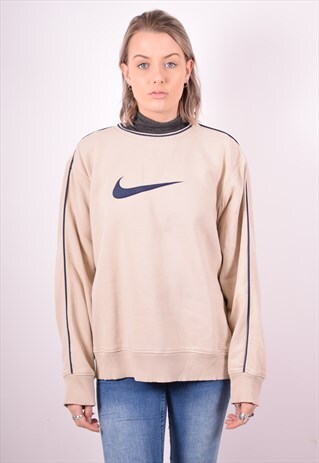 NIKE WOMENS VINTAGE SWEATSHIRT JUMPER LARGE BEIGE 90S