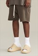 BROWN WASHED HEAVY COTTON RELAXED FIT SHORTS