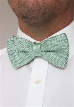 Wedding Handmade Polyester Knitted Bow Tie In Sage Green