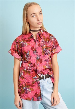 90'S RETRO ABSTRACT PATTERN OVERSIZED SHIRT BLOUSE TOP