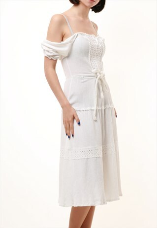 70S VINTAGE WHITE MIDI LENGTH DRESS 987