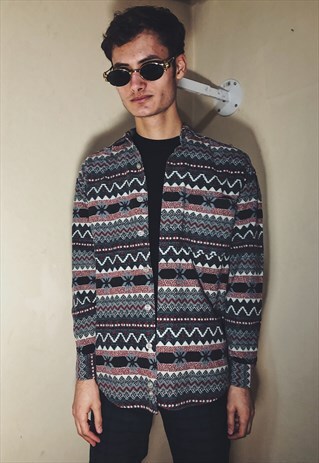 VINTAGE ETHNIC PATTERNED FLEECE SHIRT